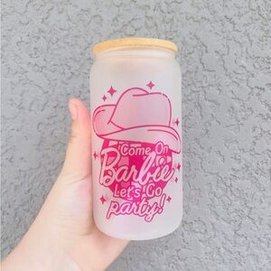 Pink Frosted Glass Tumbler with Bamboo Lid